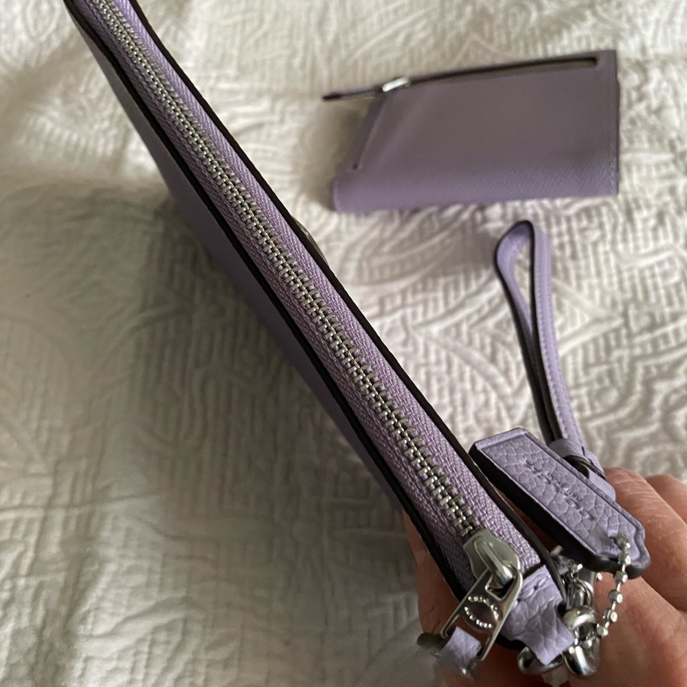 NWOT Coach Wristlet Zip Clutch & Mini Wallet Set Iris Purple/Silver - Picture 9 of 11